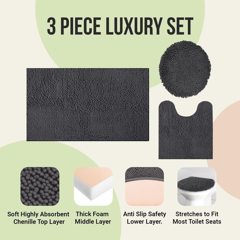 ITSOFT 3pc Non-Slip Shaggy Bathroom Mat Set, Includes 24 x 21 Inches U-Shaped Contour Toilet Rug, 34 x 21 Inches Bathmat and 1 Toilet Lid Cover, Sage Green - Image 2